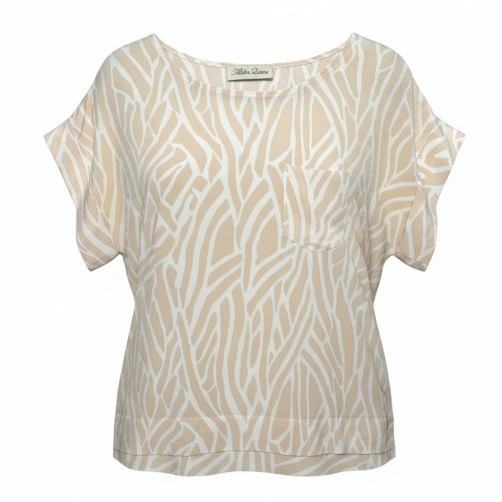 Alisha Levine 100% Silk Geometric Abstract Patterned Pocket Tee, Size Medium